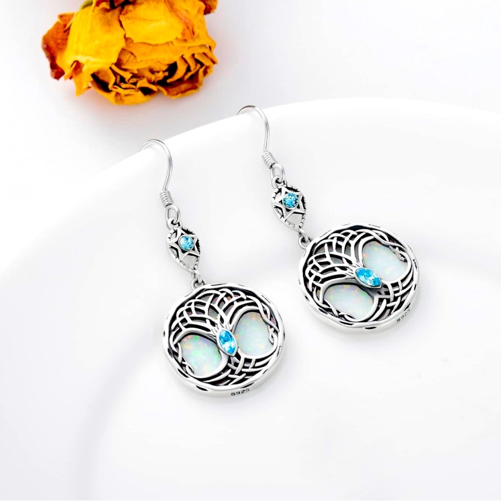 Celtic Tree of Life Sterling Silver Earrings with Birthstone Crystals